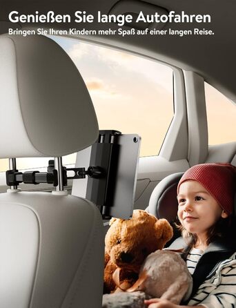 Тримач для планшету TRYONE в авто - кріплення на підголівник, висувний, для iPad, iPhone, Samsung Galaxy Tab, Kindle Fire HD, Switch, 4.7-11 дюймів, чорний