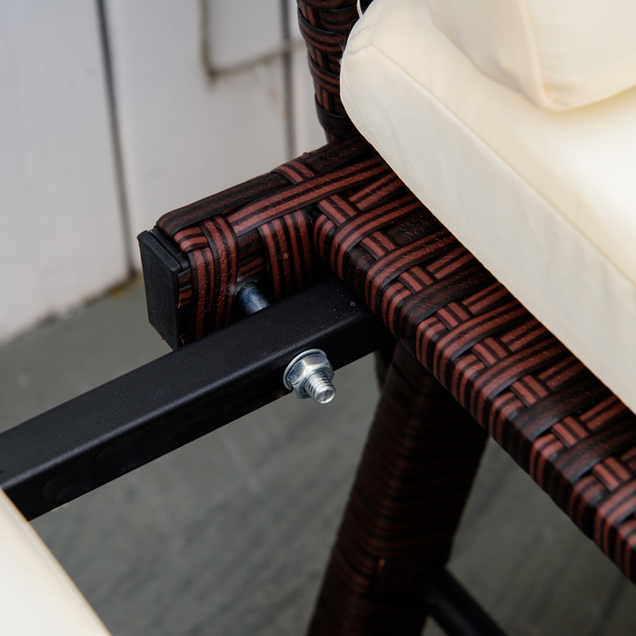 Розкладне садове софа Outsunny з ротангу Polyrattan на 2 особи, садові меблі, садове софа для відпочинку з підлокітниками, сталь, коричневий, 129x63x67 см для тераси та балкону.