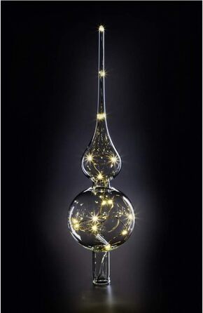 Lumix® LED Wireless Tree Topper Christmas Tree Star Christmas Ornament Transparent Glass Warm White Hand-Blown Christmas Decoration Christmas Tree 29cm Made in Germany 76030, Clear