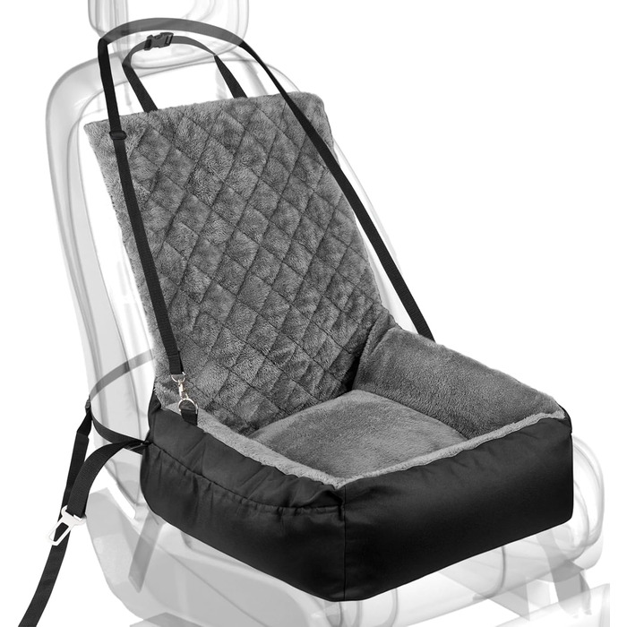 Автокрісло для собак SIVEIS – зручне ліжко з плюшу та кишеню для зберігання, чорне