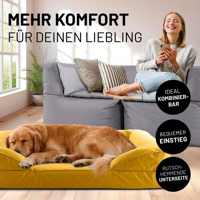 Ортопедичне собаче ліжко Lumaland з корду | Собаче ліжко-софа 70x60 см та 110x75 см - для маленьких собак | Нековзне дно | Зручна та миюча наповнювач та чохол | Собаче гніздо з Memory Foam Cord - Оливковий (In & Outdoor)