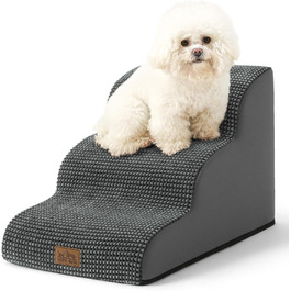 Сходинки для собак маленьких порід 40 см, для дивану, з високощільним губчастим наповнювачем, неслизьке покриття, 3 сходинки, темно-сірий колір (40x57x40 см)