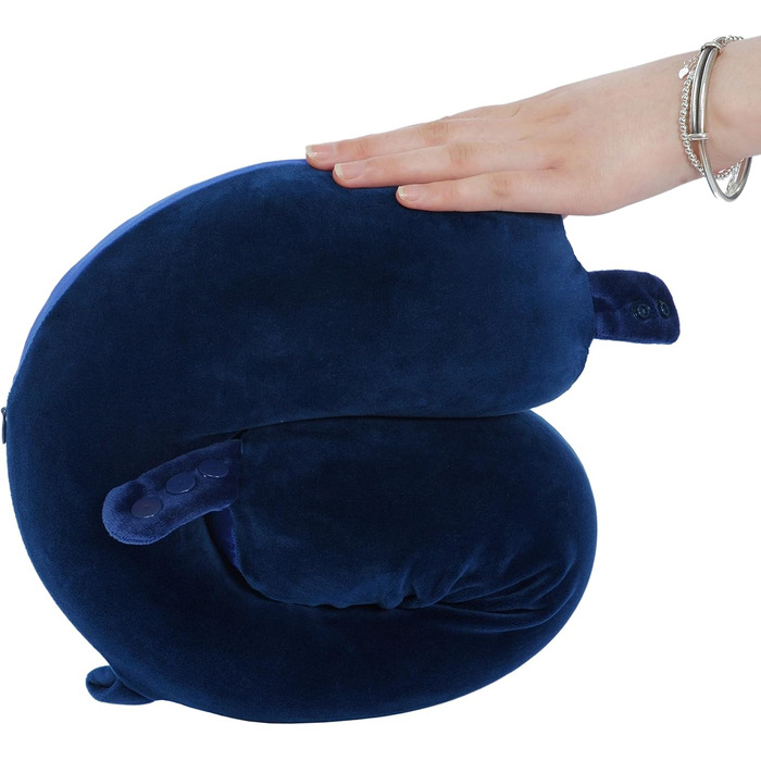 Подушка для шиї з піною з пам'яті, зручна та легка, ідеальна для сну в літаку, автомобілі, поїзді, автобусі та вдома, з чохлом для зберігання (Блакитна)