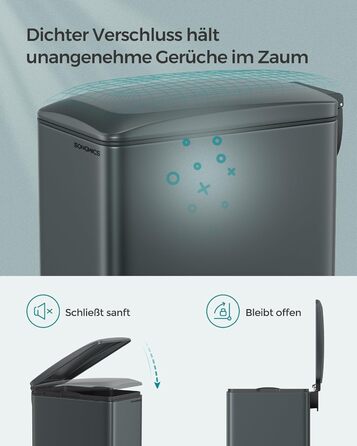 Відро для сміття SONGMICS 20 л з педаллю, м'яким закриттям, з внутрішнім відром, 15 мішків, металік сріблястий LTB543E01