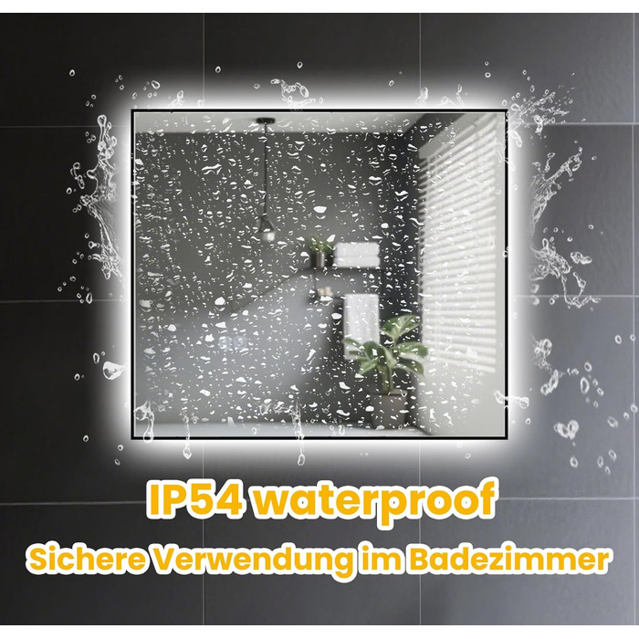 LED дзеркало для ванної кімнати 45x65 см з підсвічуванням, IP54, 6500K, прямокутне, енергозберігаюче, біле