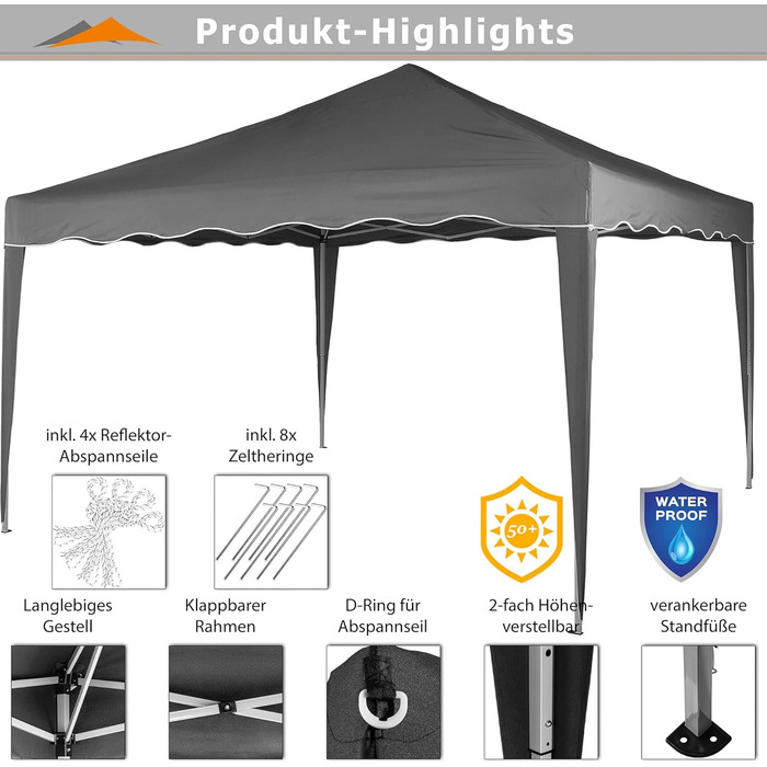 INSTENT Pavilion 3 x 3 m Basic Waterproof UV Protection 50+, Anthracite