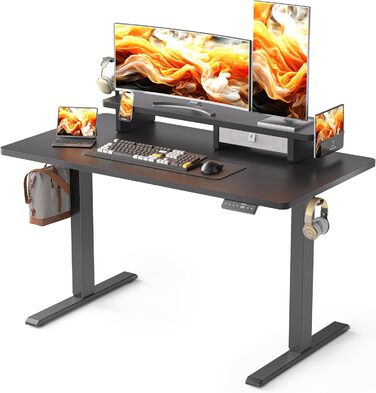 Electric Standing Desk with Drawers | Adjustable Height Desk with Monitor Stand & Phone Holder for Home Office & Office | 120x60cm Black
