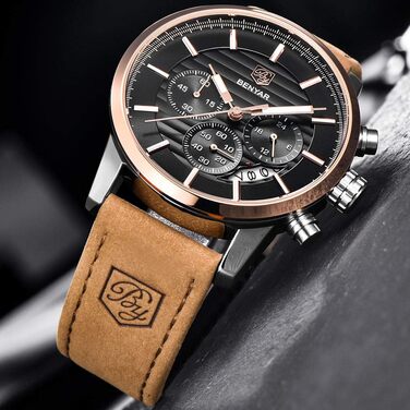 Годинник чоловічий Benyар з кварцовим механізмом, хронограф, водонепроникний, з нержавіючої сталі, стильний аксесуар для бізнесу, спорту та відпочинку (колір: коричневий, золотий, чорний)