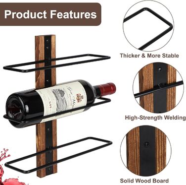 Настінна полиця для вина DBREAKS на 9 пляшок, дерев'яний тримач для вина, органайзер для винної пляшки для вітальні, спальні, винного погреба, бару