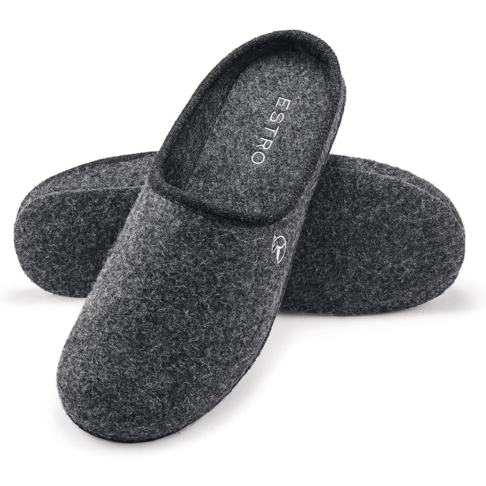 Чоловічі фетрові тапочки ESTRO з фетровою підошвою - теплі зимові домашні тапочки для чоловіків (46 EU, широкі, графіт)