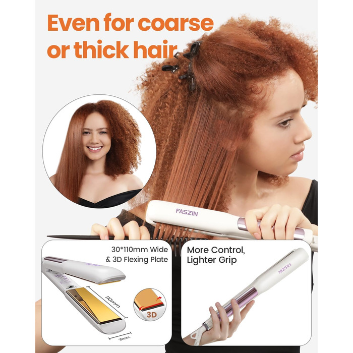 Професійний випрямляч для волосся Faszin 2-в-1 з титановим покриттям та іонами, LCD-дисплей, швидкий нагрів (20 сек), для випрямлення, локонів та укладання