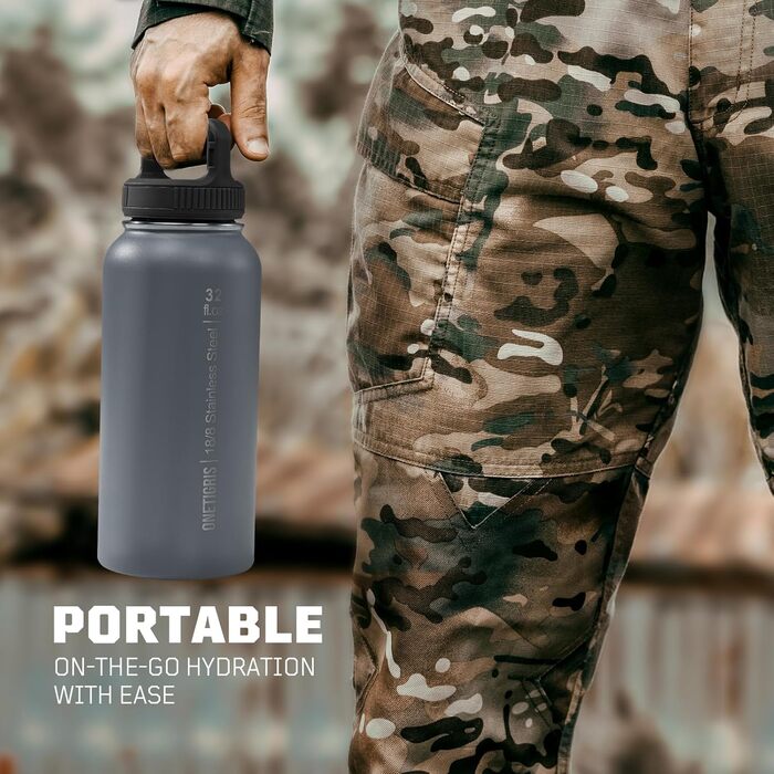 OneTigris Stainless Steel Water Bottle, 0.9L High Capacity, Insulated Sports Bottle for Cycling, Camping, Yoga, Gym, Softair, 32OZ (Gray)