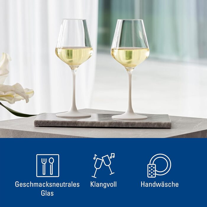 Villeroy & Boch – Manufacture Rock White White Wine Glass Set, 4-Piece. White Wine Glasses, Exceptional Glasses, Glasses for Wine, Crystal Glass
