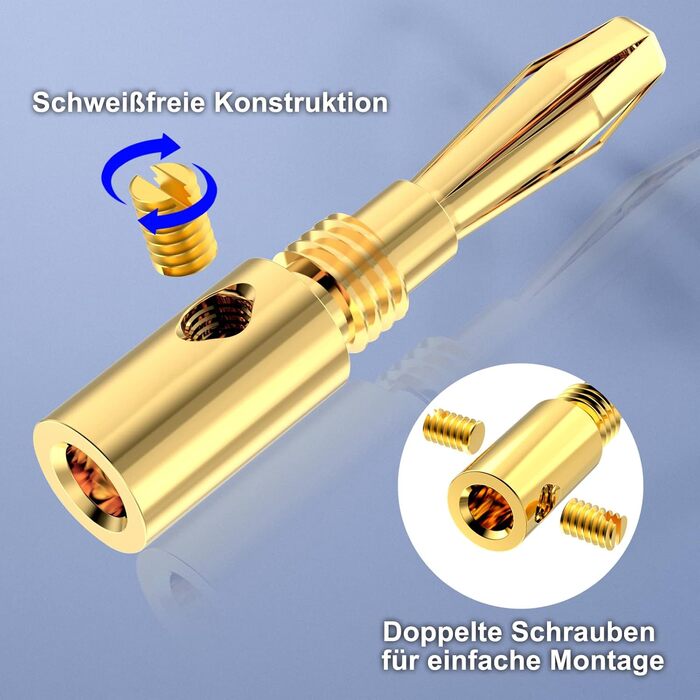 Позолочені бананові роз'єми VCELINK для акустичних кабелів 24K, 0.75-4 мм (12 шт / 6 пар) для підсилювачів, HiFi колонок та AV-ресиверів