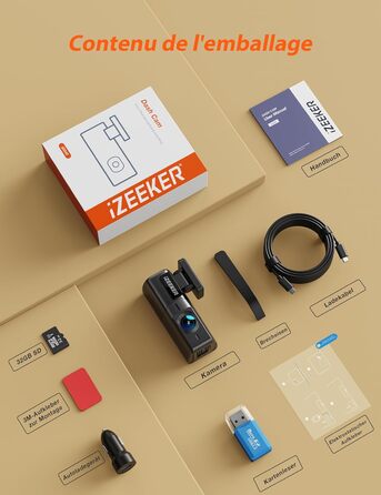 iZEEKER Dashcam 2.5K: Автомобільна камера з Wi-Fi, 1440P, 32GB, Нічне бачення, WDR, G-сенсор, Loop-запис, Паркувальний режим 24/7