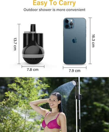 Portable Camping Shower with Pump - Rechargeable Battery Powered Camping Shower Set with 1.8m Hose - Camping Shower Set for Garden, Camping, Car Washing, and Pet Washing