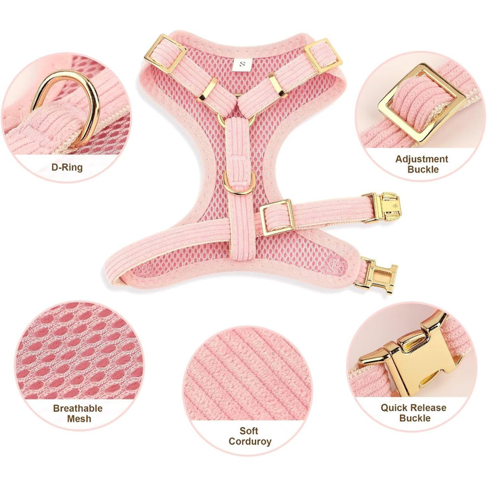 Didog Sweet Collar Harness and Leash Set for Small Dogs, Adjustable Collars and Leashes with Bow Tie, Breathable Soft Mesh Padding for Small Dogs When Walking, Pink, S