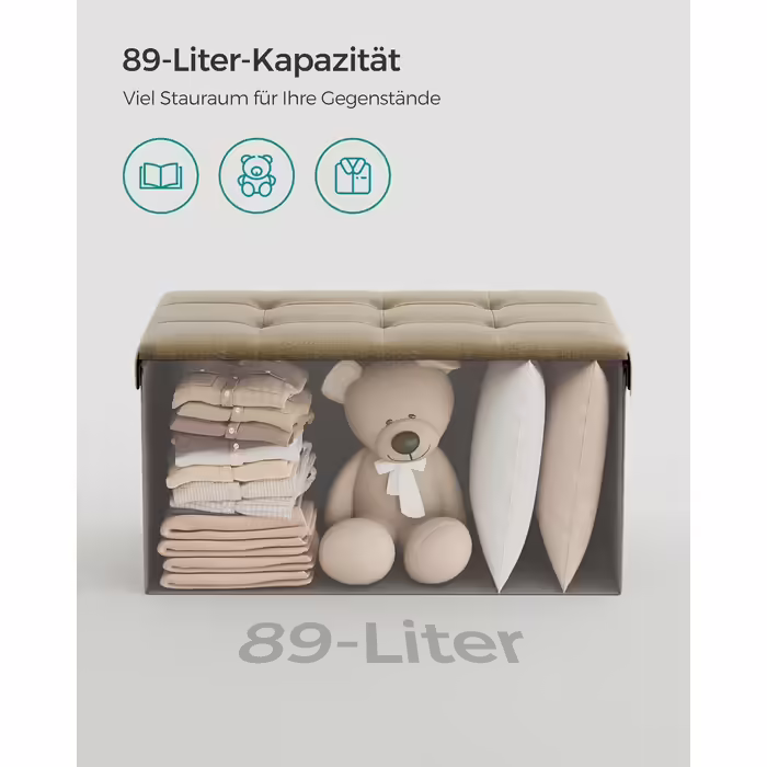 Складаний пуф SONGMICS з місцем для зберігання, 76×38×38 см, до 300 кг, для вітальні, спальні, коридору, камелевий