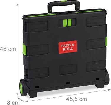 Relaxdays Folding Shopping Trolley, Telescopic Handle, 2 Rubber Wheels, Up to 35 kg, Shopping Trolley, Aluminium, ABS, Shopping Trolleys 98 x 45.5 x 37 cm (Green)
