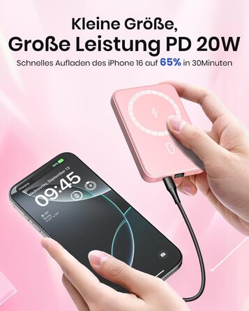 Power Bank Riapow 10000mAh з бездротовою зарядкою, PD 20W, USB-C, LED-індикатор (Рожевий)