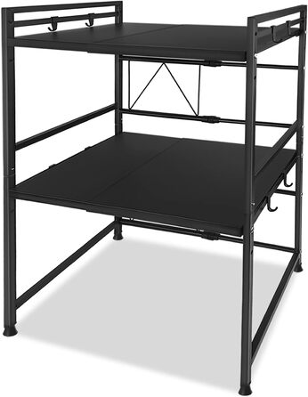 Висувна кухонна полиця-органайзер з 8 гачками, 2 яруси, ширина 40-60 см, 32*80 см