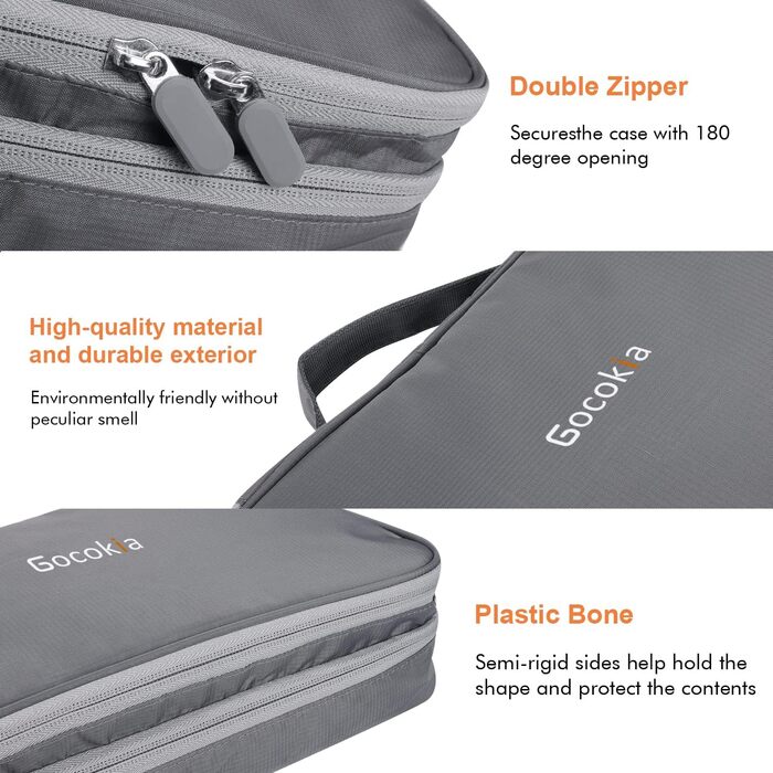 Gocokia Double Layer Travel Electronic Accessories Organizer, Large Capacity Handbag, Cable Organizer, Waterproof Carry Bag for 11.6 Inch Laptop, Tablet