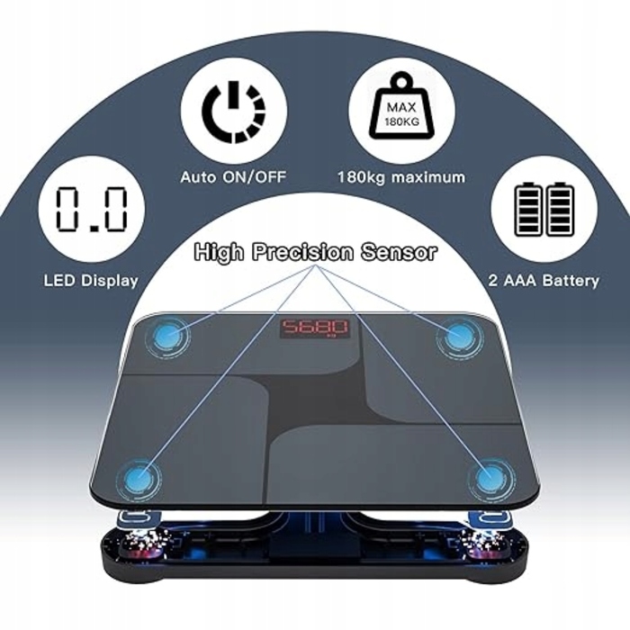 Розумні скляні електронні ваги з Bluetooth та додатком, до 180 кг