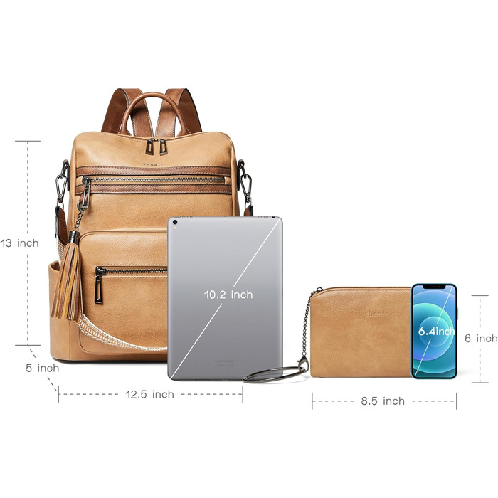 Шкіряний рюкзак-трансформер для жінок Shrrie: стильний рюкзак, сумка через плече, рюкзак для подорожей (бежевий/коричневий)