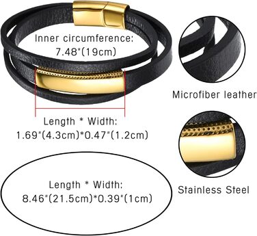 Чоловічий шкіряний браслет ручної роботи JewelryWe, плетений, з нержавіючою сталлю, магнітна застібка, регульований, для чоловіків та жінок (срібло+золото)