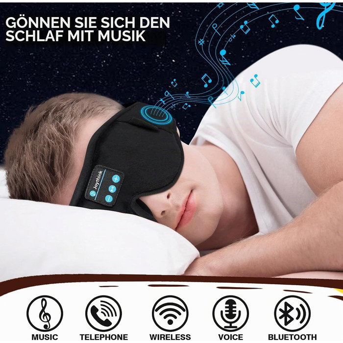 Маска для сну Joythink з Bluetooth 5.3 навушниками, шовкова, для бічних положень, 16 год автономії, чорна