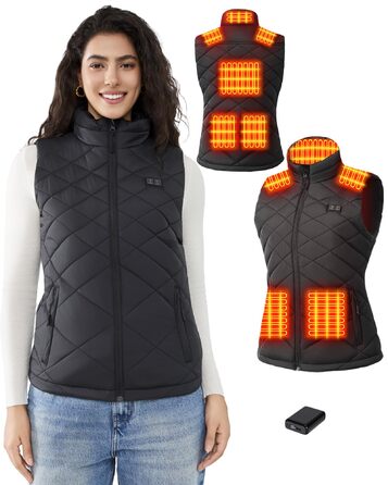 Електрична гріюча жилетка для жінок, 18400mAh, 7.4V, тепла степна жилетка на зиму, чорна (M)