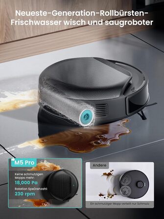 Робот-пилосос LEFANT M5 Pro-B з пультом дистанційного керування, 2200Pa, для шерсті тварин, з базою для зарядки, сумісний з Alexa та керуванням через APP, час роботи 120 хв