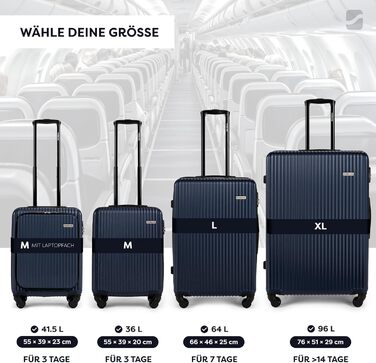 Набір валіз 3 шт: ручна поклажа, середній та великий кофр, ABS, 360° колеса, кодовий замок, телескопічна ручка (Дарк Блю)