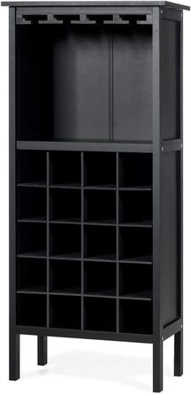 RELAX4LIFE Wine Rack Pine Wood, Wine Cabinet with Wine Glass Holder, Wine Holder for 20 Bottles, Wine Stand for Kitchen, Bottle Shelf for Wine & Drinks, Large Storage 42 x 24.5 x 96 cm (Black)