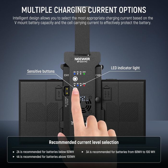 Зарядний пристрій Neewer з 2 каналами V-Mount для камер, BP-2CH Pro