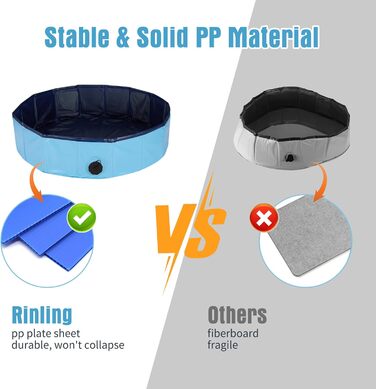 Басейн для собак, 160x30 см, розкладний, з неслизьким покриттям, блакитний XL