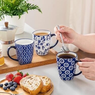 Набір кавових чашок з блюдцями Vancasso Cappuccino SELENE 6шт, 240мл, блакитно-білий вінтаж, порцеляна, для мікрохвильовки та посудомийної машини