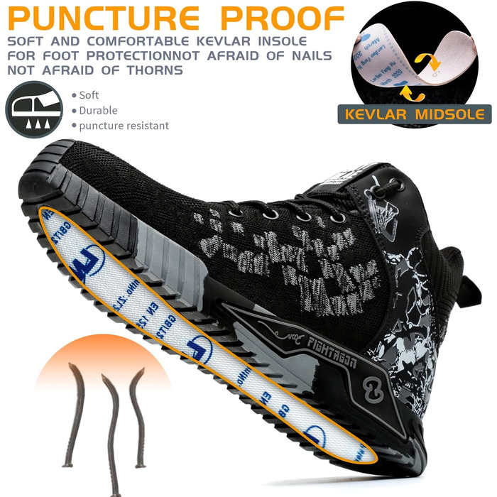 Черевики робочі чоловічі/жіночі, захисні, спортивні, з металевим носком, антиковзаючі, чорні, розміри 37-46 EU