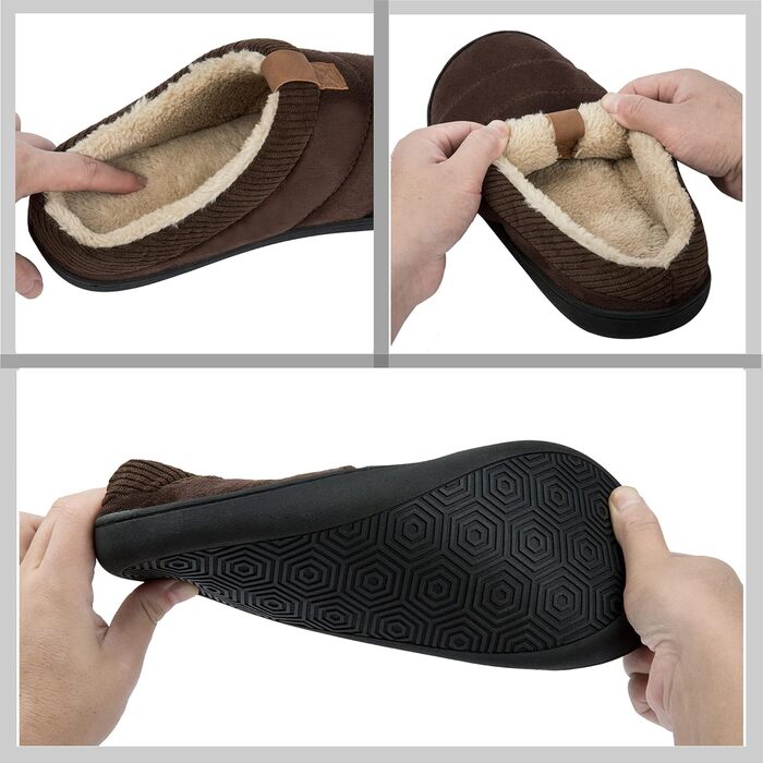 Чоловічі тапочки зимові теплі м'які комфортні з меморі-піною, антиковзні для дому та вулиці (39/40 EU, Кофе)