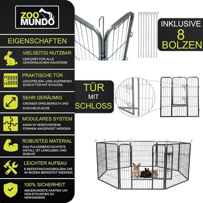 Zoomundo Забіг для цуценят 100см, XL: забіг для тварин, клітка, огорожа, загін для цуценят - Black Edition