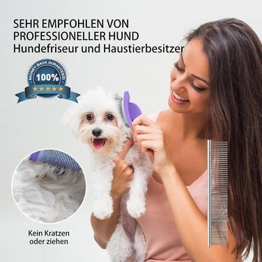 Гребінець для собак та котів Slicker з дерев'яною ручкою та довгими нержавіючими шпильками - видаляє підшерсток, ковтуни та заплутування - з гребінцем для догляду - для Golden Retriever та Maine Coon - фіолетовий, великий