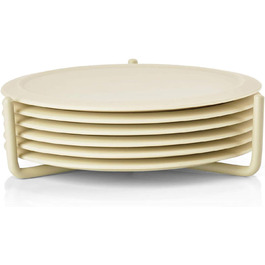 Zone Denmark Singles Silicone Coasters, Coasters for Glasses, Cups, Cocktail Glasses, Diameter 10 cm, Height 3.1 cm, 6 Pieces, incl. Holder, (10cm, Grey - Limestone)