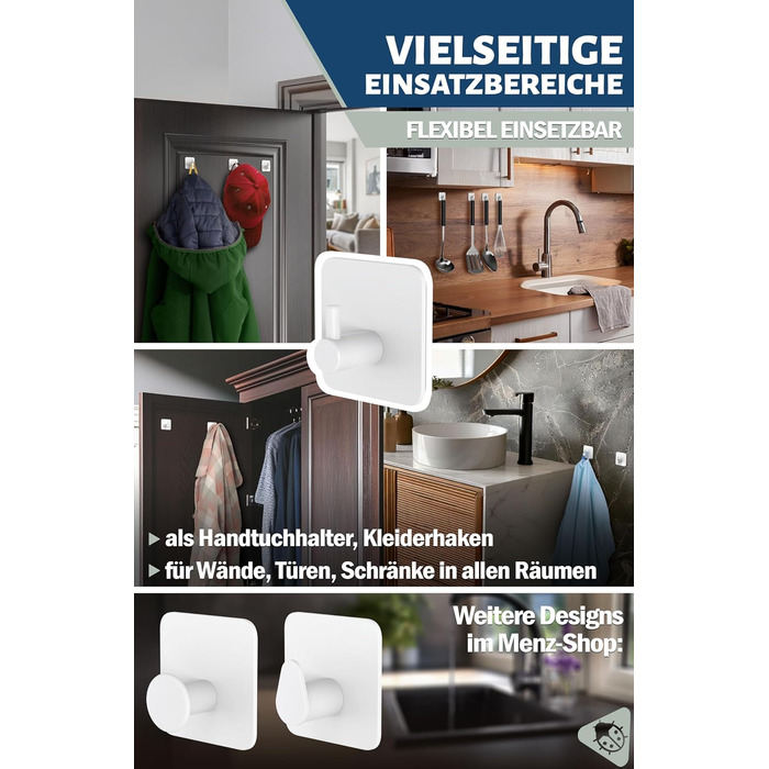 Набір гачків самоклеючих Menz, 4 шт, нержавіюча сталь, для ванної кімнати, кухні, 4 шт.