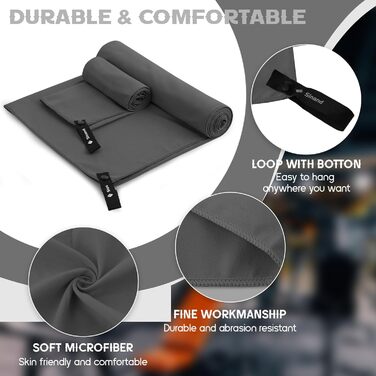 Набір рушників з мікрофібри 2 шт. | 180x60 см великий рушник для душу + 80x40 см маленький рушник для обличчя | Швидковисихаючі рушники з мікрофібри, спортивний рушник для фітнесу, пляжу, тренажерного залу (темно-сірий)