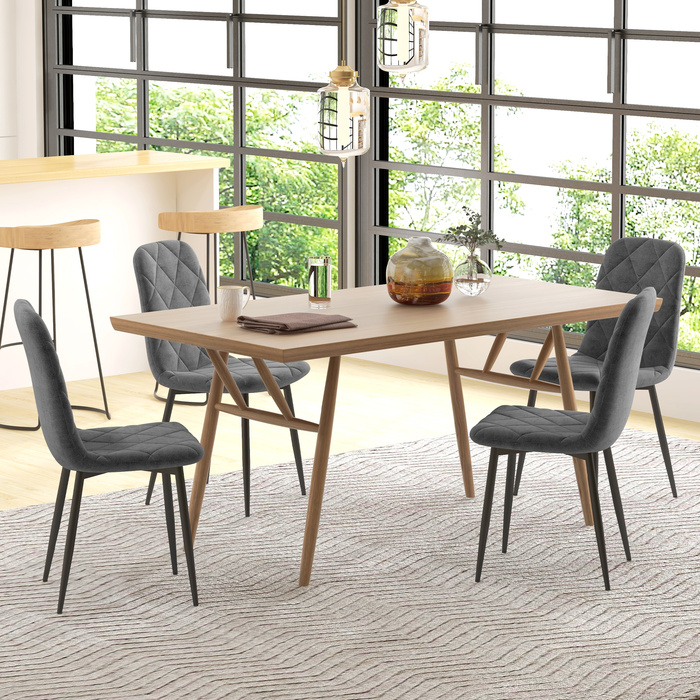 HOMCOM Dining Chairs, 4-Piece Set - Velvet-Look Kitchen Chairs with Backrest, Upholstered Chairs with Metal Legs, for Dining Table, Gray