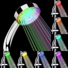 JINYOMFLY LED Shower Head with Lights, Shower Head with LED Lighting, 15CM Shower Head Color Changing, 3 Shower Modes Shower Light, Shower Head Light with Liquid Silicone Nozzle (Round)