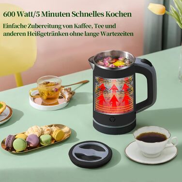 Електричний чайник MiliPow 0.8 л, 600W, для подорожей, з нержавіючої сталі, швидкий, з автовимкненням (чорний)