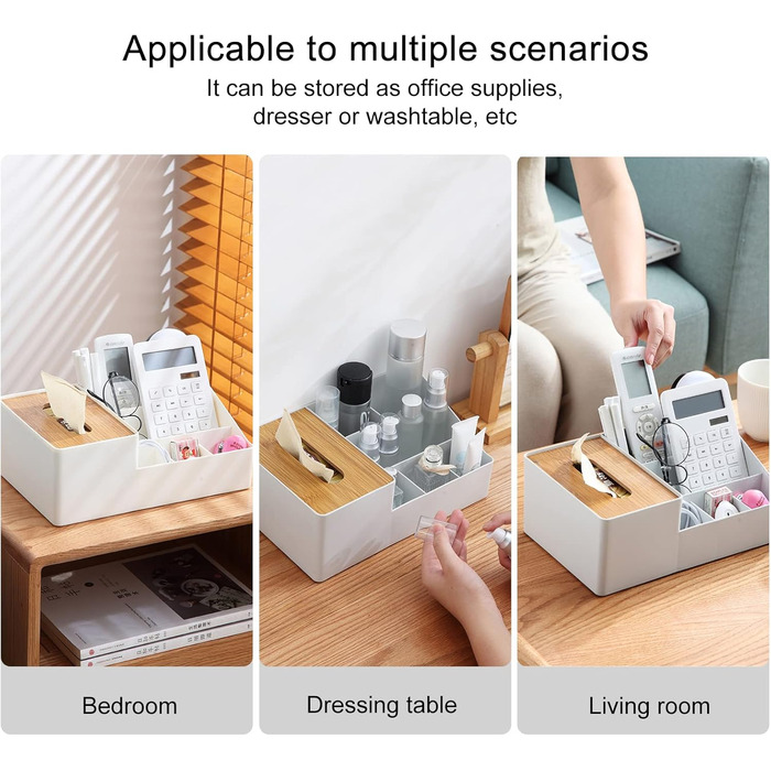 Tissue Box, Tissue Holder Box, Multifunctional Tissue Holder with Stylish Remote Control Desk, Cosmetic Tissue Box for Office Bedroom Car (B grey)