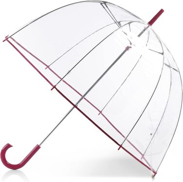 Totes Transparent Umbrella with White and Black Dots - One Size - Very Berry