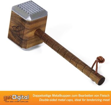 М'ясний молоток Thor Mjölnir getDigital з акації, алюмінієві насадки, руни